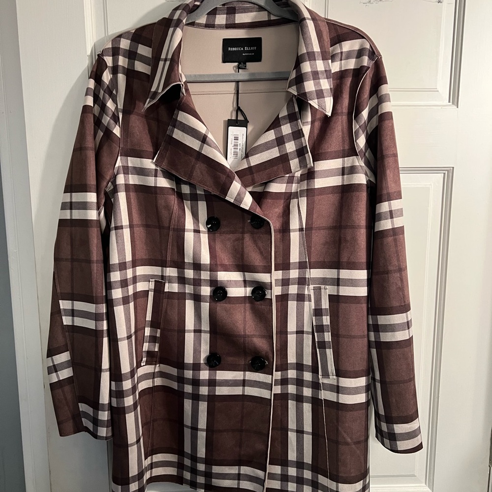 Rebecca Elliot Pea Coat with Plaid Pattern and Casual Style